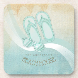 ビーチハウスサングラスとビーチサンダルアクアID623 コースター