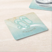 ビーチハウスサングラスとビーチサンダルアクアID623 スクエアペーパーコースター (アングル)