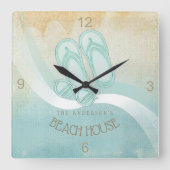ビーチハウスサングラスとビーチサンダルアクアID623 スクエア壁時計 (正面)