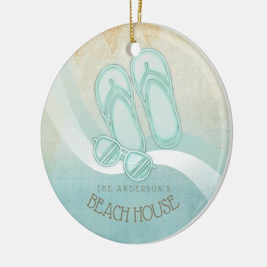 ビーチハウスサングラスとビーチサンダルアクアID623 セラミックオーナメント (左)