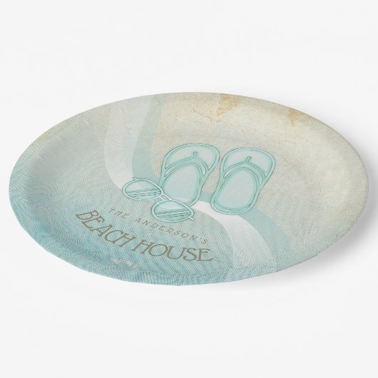 ビーチハウスサングラスとビーチサンダルアクアID623 ペーパープレート (アングル)