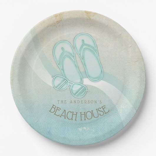 ビーチハウスサングラスとビーチサンダルアクアID623 ペーパープレート (正面)