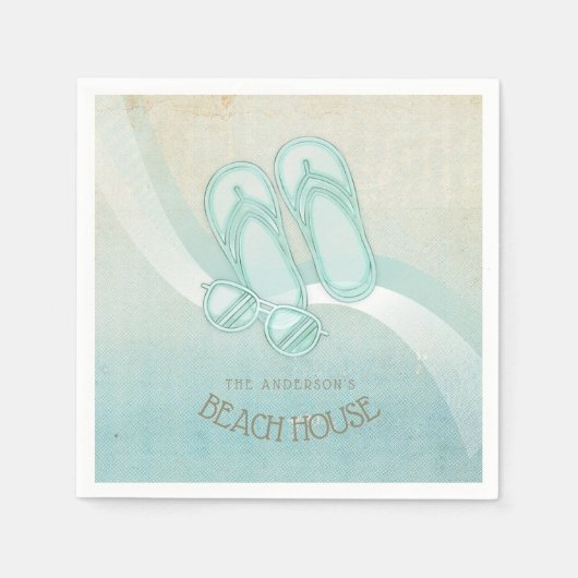 ビーチハウスサングラスビーチサンダルアクアブルーID623 スタンダードカクテルナプキン (正面)