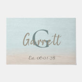 ビーチハウスサンドパステルかわいらしブルー ドアマット (正面)