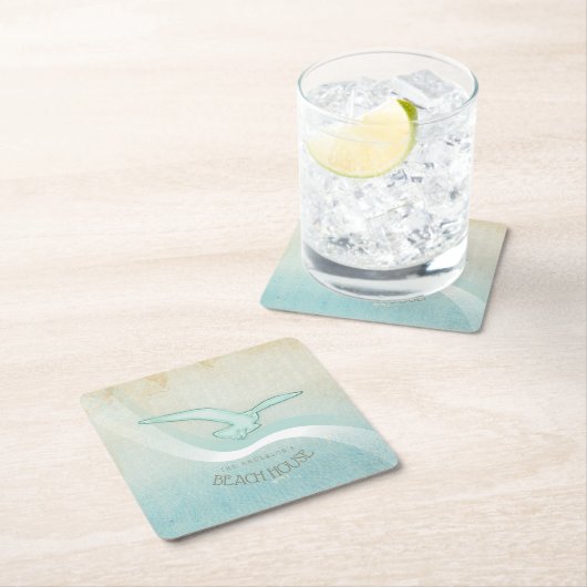ビーチハウスシーガルアクアブルーID623 スクエアペーパーコースター (インサイチュ)