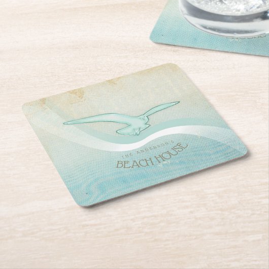 ビーチハウスシーガルアクアブルーID623 スクエアペーパーコースター (アングル)