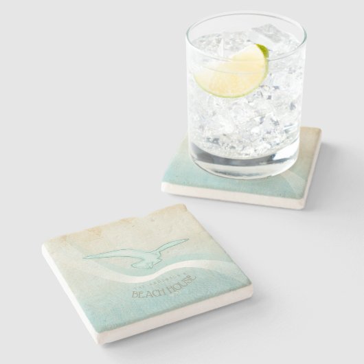 ビーチハウスシーガルアクアブルーID623 ストーンコースター (横)