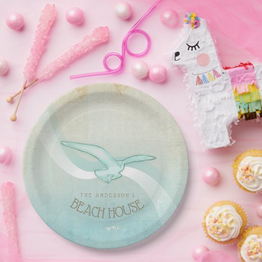 ビーチハウスシーガルアクアブルーID623 ペーパープレート (パーティー)