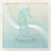 ビーチハウスシーホースアクアブルーID623 ガラスコースター (正面)