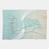 ビーチハウスシーホースアクアブルーID623 キッチンタオル (横)