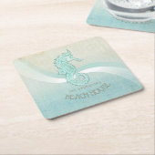 ビーチハウスシーホースアクアブルーID623 スクエアペーパーコースター (アングル)