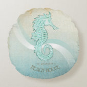 ビーチハウスシーホースアクアブルーID623 ラウンドクッション (正面)