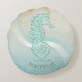 ビーチハウスシーホースアクアブルーID623 ラウンドクッション (裏面)