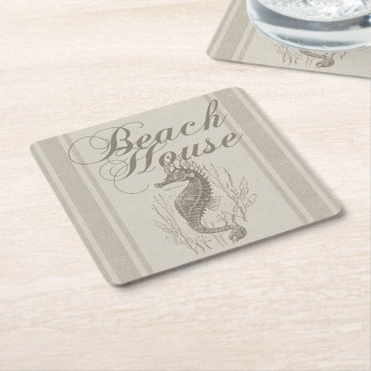 ビーチハウスシーホースシーショア スクエアペーパーコースター (アングル)