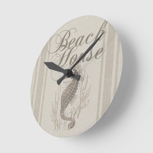 ビーチハウスシーホースシーショア ラウンド壁時計 (傾斜)