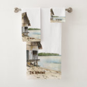 ビーチハウスシーンウォーターカラーデザイン バスタオルセット (インサイチュ)