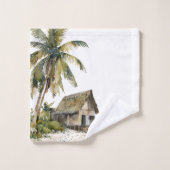 ビーチハウスシーンウォーターカラーデザイン バスタオルセット (ウォッシュタオル)