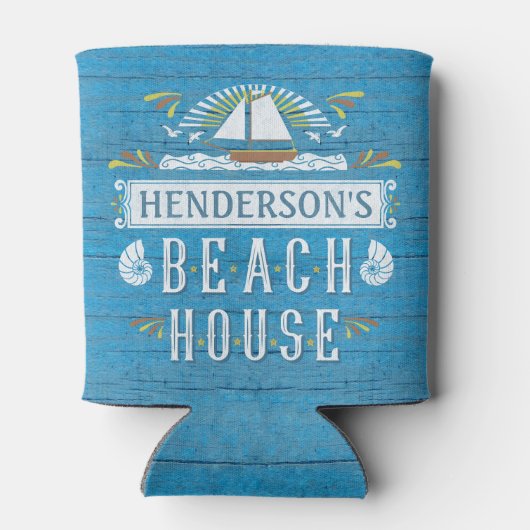 ビーチハウスシ航海のールボートシーシェル名を追加 缶クーラー (裏面)