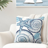 ビーチハウススターフィッシュシェルブルーホワイト装飾用クッション クッション