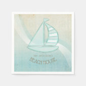 ビーチハウスセイルボートアクアブルーID623 スタンダードカクテルナプキン (正面)