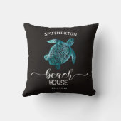 ビーチハウスターコイズタートルブラックネームファミリー クッション (裏面)