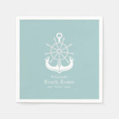 ビーチハウスティール(緑がかった色)ファミリーネームいかり スタンダードカクテルナプキン (正面)