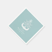 ビーチハウスティール(緑がかった色)ファミリーネームいかり スタンダードカクテルナプキン (角)