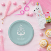 ビーチハウスティール（緑がかった色）ファミリーネームいかり ペーパープレート (パーティー)