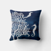 ビーチハウスネイビー航海のヴィンテージシーホースコーラル クッション (裏面)