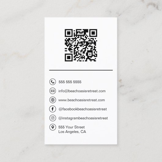 ビーチハウスバケーションレンタルQRソーシャルメディアアイコン 名刺 (裏面)