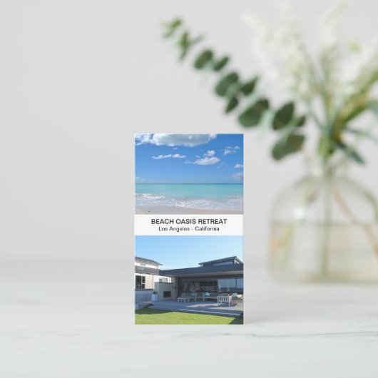 ビーチハウスバケーションレンタルQRソーシャルメディアアイコン 名刺 (スタンド正面)