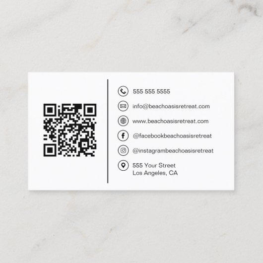 ビーチハウスバケーションレンタルQRソーシャルメディアアイコン 名刺 (裏面)