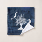 ビーチハウスバスネイビーホワイトシーホースタートルコーラル バスタオルセット (ウォッシュタオル)