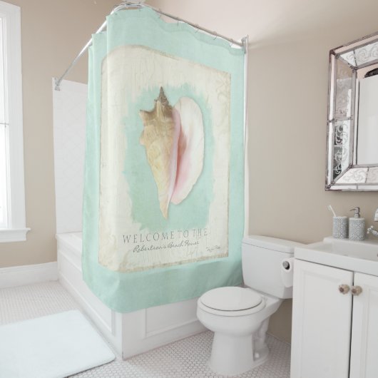 ビーチハウスバスルームパーソナライズされたウェルカムコンチ シャワーカーテン (インサイチュ)