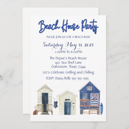 ビーチハウスパーティの招待状 招待状 (正面/裏面)