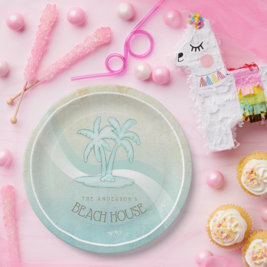 ビーチハウスパームツリーズアクアID623 ペーパープレート (パーティー)