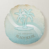 ビーチハウスパームツリーズアクアID623 ラウンドクッション (正面)