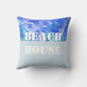 ビーチハウスピローデコールブルーとホワイトデザイン クッション (裏面)