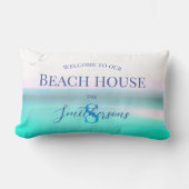 ビーチハウスピロー海ブルーシー装飾用クッション ランバークッション (正面)