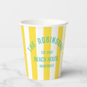 ビーチハウスファミリーネームイエローカバナストライプナッキ 紙コップ (裏面)