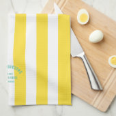 ビーチハウスファミリーネームイエローカバナストライプ キッチンタオル (四つ折り)