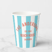 ビーチハウスファミリーネームブルーカバナストライプナプキ 紙コップ (裏面)