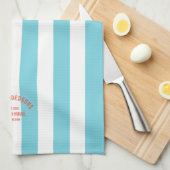 ビーチハウスファミリーネームブルーカバナストライプ キッチンタオル (四つ折り)