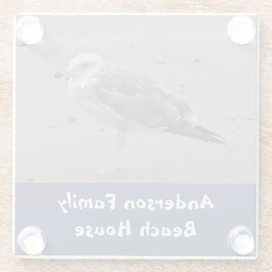 ビーチハウスファミリーネーム芸術的シーバードシーカモメ ガラスコースター (裏面)