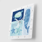 ビーチハウスファミリーホエールモダンタートルタコスアート スクエア壁時計 (傾斜)