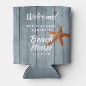 ビーチハウスファミリー名パーソナライズされたパーティー 缶クーラー (正面)