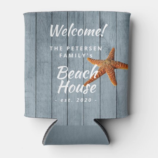 ビーチハウスファミリー名パーソナライズされたパーティー 缶クーラー (正面)