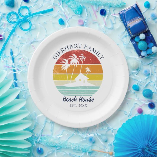 ビーチハウスファミリー懇親会シーサイドパームツリーズ ペーパープレート (パーティー)