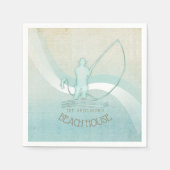 ビーチハウスフィッシャーマンシルエットアクアブルーID623 スタンダードカクテルナプキン (正面)