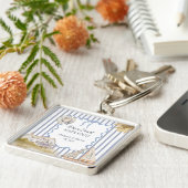 ビーチハウスブルーコースタルシックブルーストライプズ キーホルダー (側面)